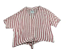 Rails Thea Red Stripe Tie Front Button Down Oversized Top Size Small Carmine
