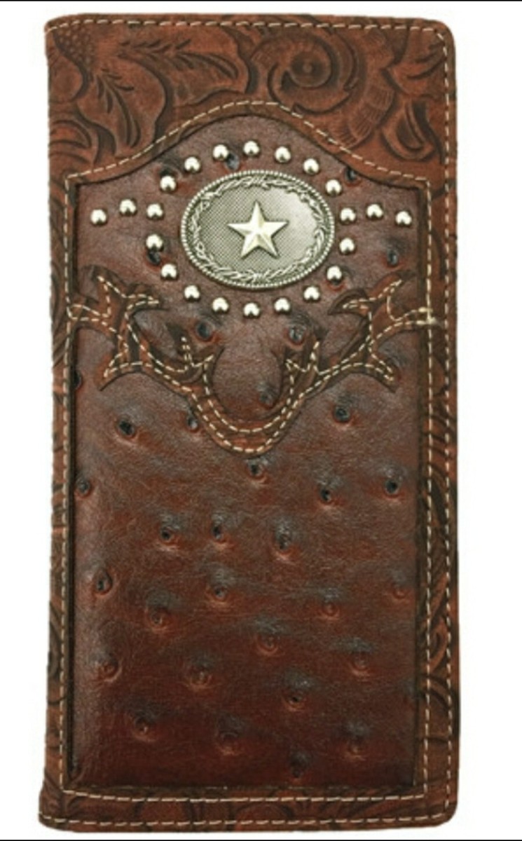 Men's Western Bifold Wallet Checkbook Style W069-13 Brown - Classic Leather Look 7 thumbnail image