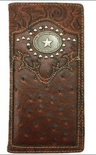 Star Mens Wallet Western Bifold Check Book Style W069-13 Brown Color