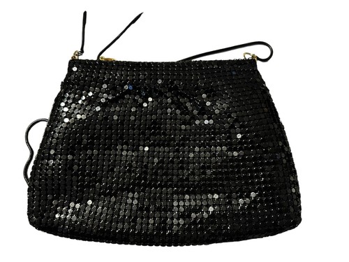 Vintage Purse Handbag 80s Black Metal Mesh & Snake Chain Strap Shoulder Bag - Picture 6 of 22
