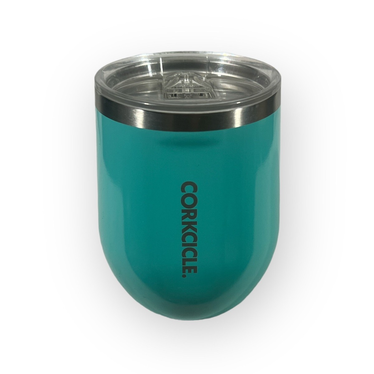 Corkcicle Stemless Wine Glass 12 oz Turquoise Sparkle Stainless Tumbler  With Lid