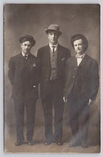 RPPC  3 Handsome Men in Suits with Hats UNP vintage Postcard f8