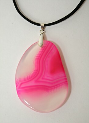 Unique Agate Stone Pendant Necklace Pink / Clear Stone Statement BOHO Jewelry