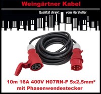 10M Cee-VerläNgerung 16A 400V H07RN-F 5X2,5Mm² Phasenwendestecker IP44