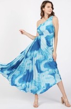 LUXXEL Women Dress 2X  Blue Pleated Party Satin Midi Plus Curvy Wedding Cocktail