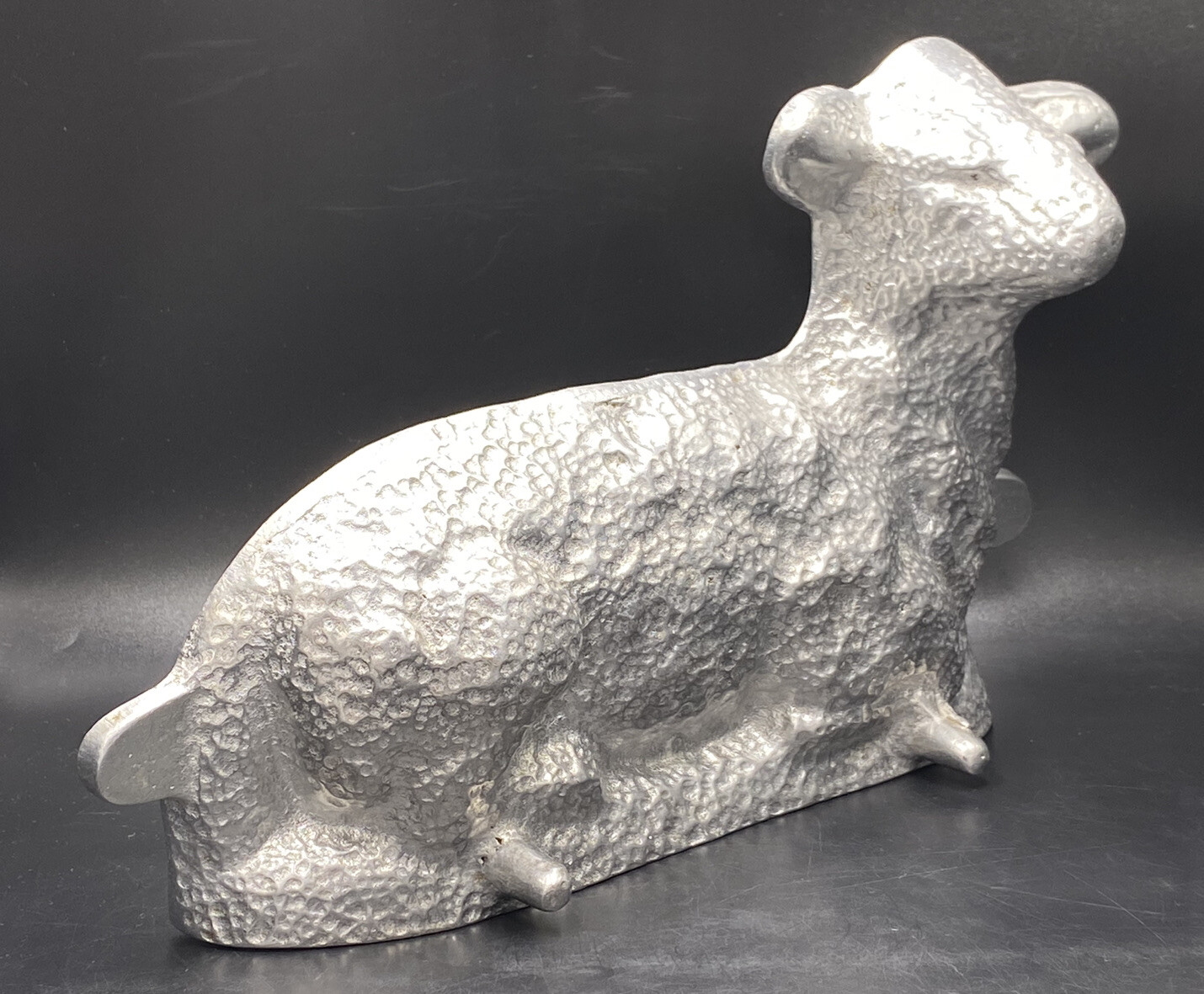 Vintage Renalde Cast Aluminum Lamb Cake Mold Silver Textured FRONT ONLY