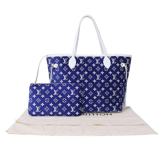 Louis+Vuitton+Neverfull+MM+Tote+Blue+Monogram+Jacquard+Velvet for