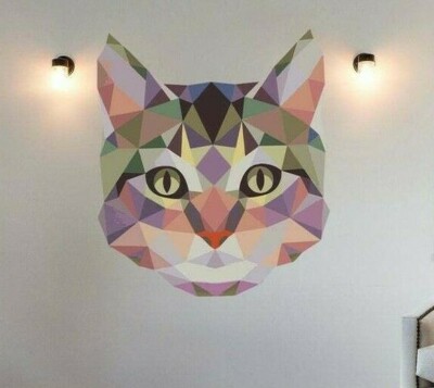 Cat Sticker, Grooming Salon Decal, Polygonal Animal Home Decor, Pet Wall Art