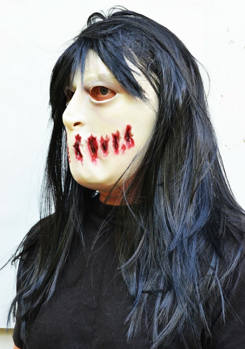 Scary Sadistic Killer Mask Gory Halloween Bloody Mask with Hair