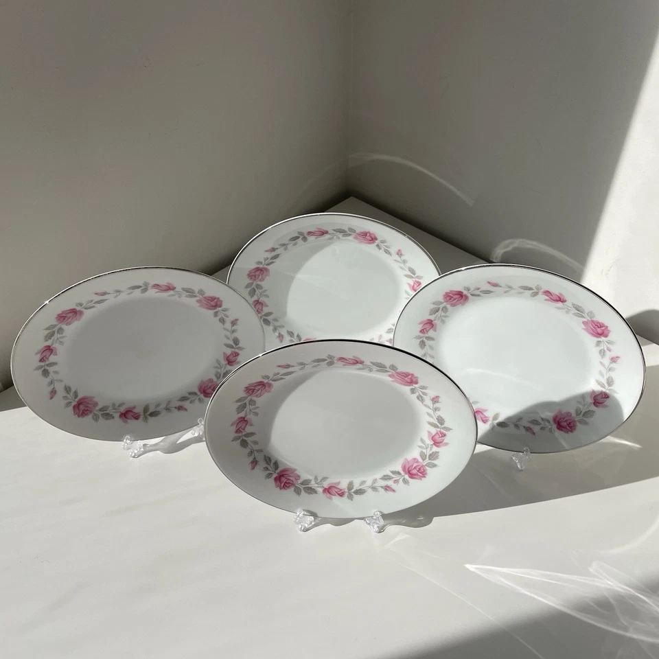 4 x NORITAKE RC Royal Ceramics Japan Carmen Side Plates Pink Roses Platinum Trim - image 4 of 4