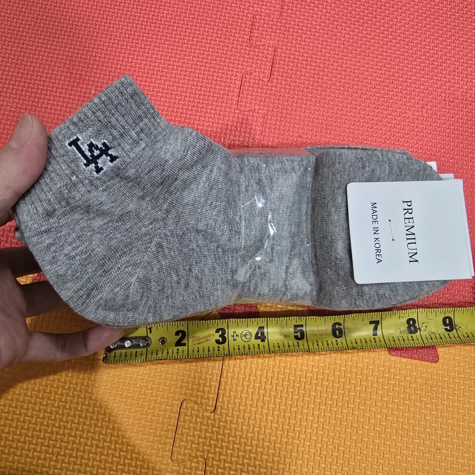 10-Pack Men's Premium Grey Ankle Socks - Made in Korea - LA Logo - Size FREE