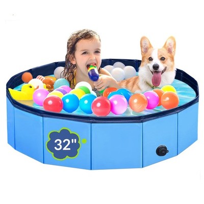 Dog Pool, Foldable Pet Swimming Pool with 6mm High-Strength S-32x8IN, Skyblue