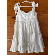 NWT Lulus Tier-ly Delightful White Tie-Strap Tiered Bustier Mini Dress Short XL