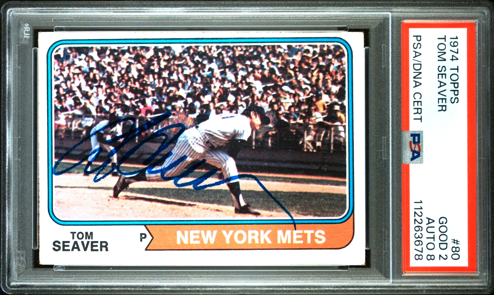 Tom Seaver 1974 Topps Baseball Autographed HOF Miracle NY Mets Card PSA/DNA AUTO