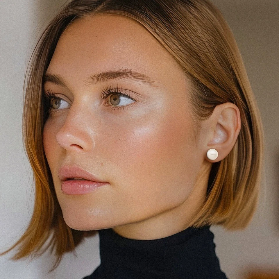 14K Solid Yellow Gold 9mm White Round Freshwater Cultured Pearl Stud Earrings - Image 3 of 4