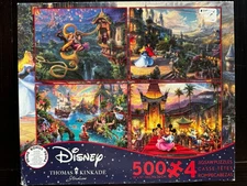 CEACO Disney & Thomas Kinkade 4 Pack 500 PC Puzzle Mickey Hollywood Peter Pan