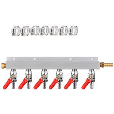 Gas Manifold CO2 Distributor 5/16 Inch Barb Fitting Kegerator 6Way Splitter