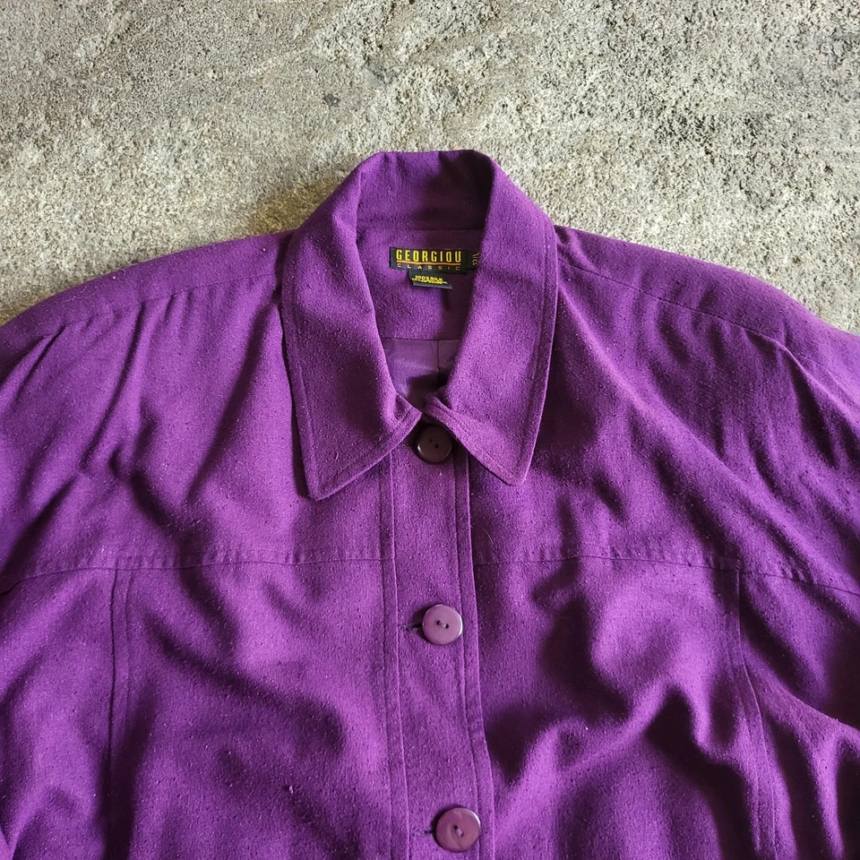 Chaqueta de Seda Georgiou Vintage Años 90 Talla L Púrpura Abotonada Suelta Bombardero De Gran Tamaño Foto 2 de 4