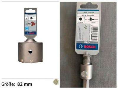Bosch Hohlbohkrone 82mm + Bosch Hex Adapter 80mm.  E.P. 139 . Jetzt  99  Neue.