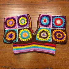 Handmade With Love Crop Crochet Top Womens XS Multicolor Sunburst Floral Granny