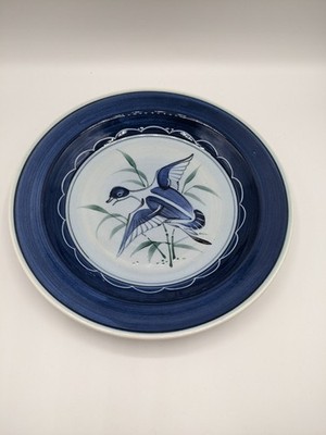 Vintage Holkham Keramik blau fliegender Vogel Gans 23 cm Speiseteller.