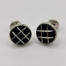 Montblanc Hashtag Grid Round Cufflinks Stainless Steel & Black Lacquer *NO BOX*