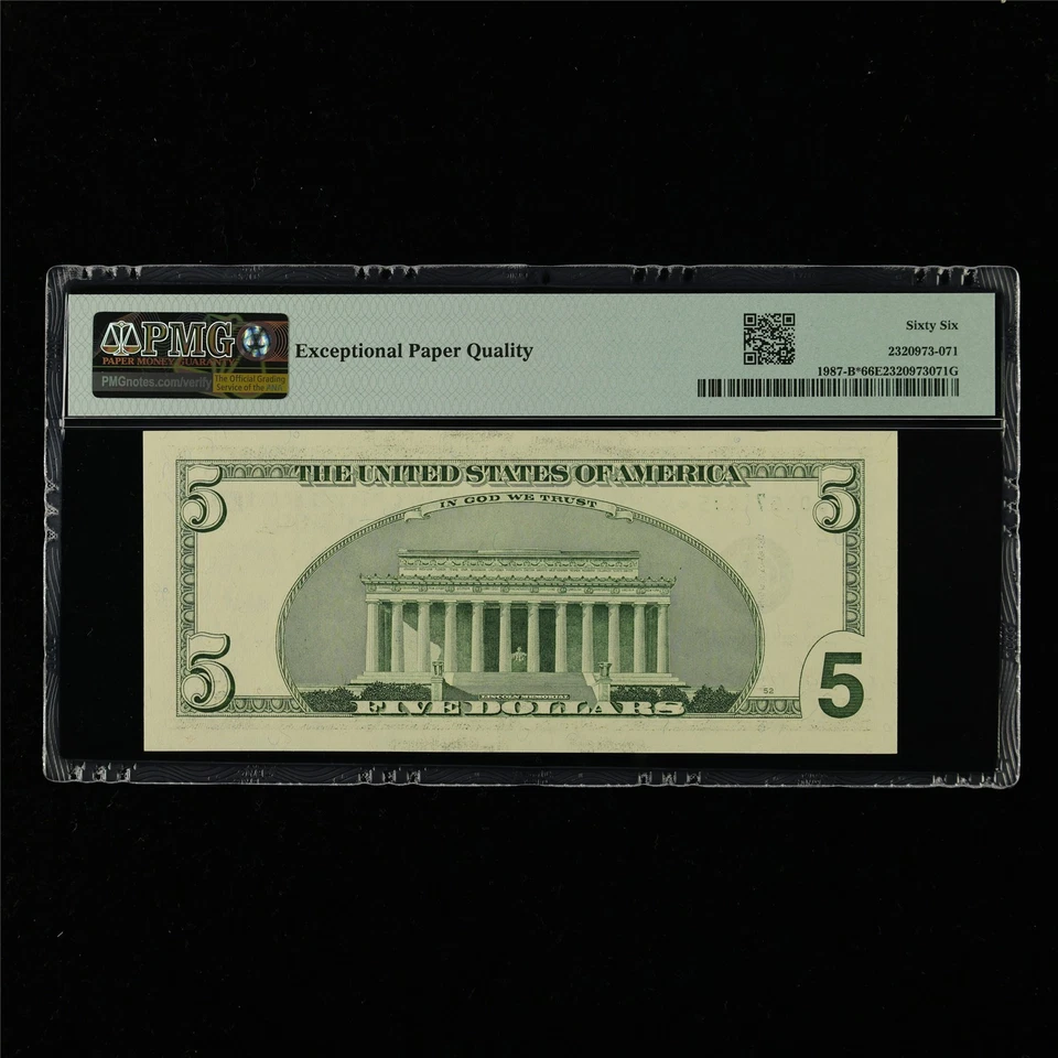 1999 Federal Reserve Note New York 5 Dollars Fr#1987-B* PMG 66 EPQ Gem UNC - Image 2 of 4