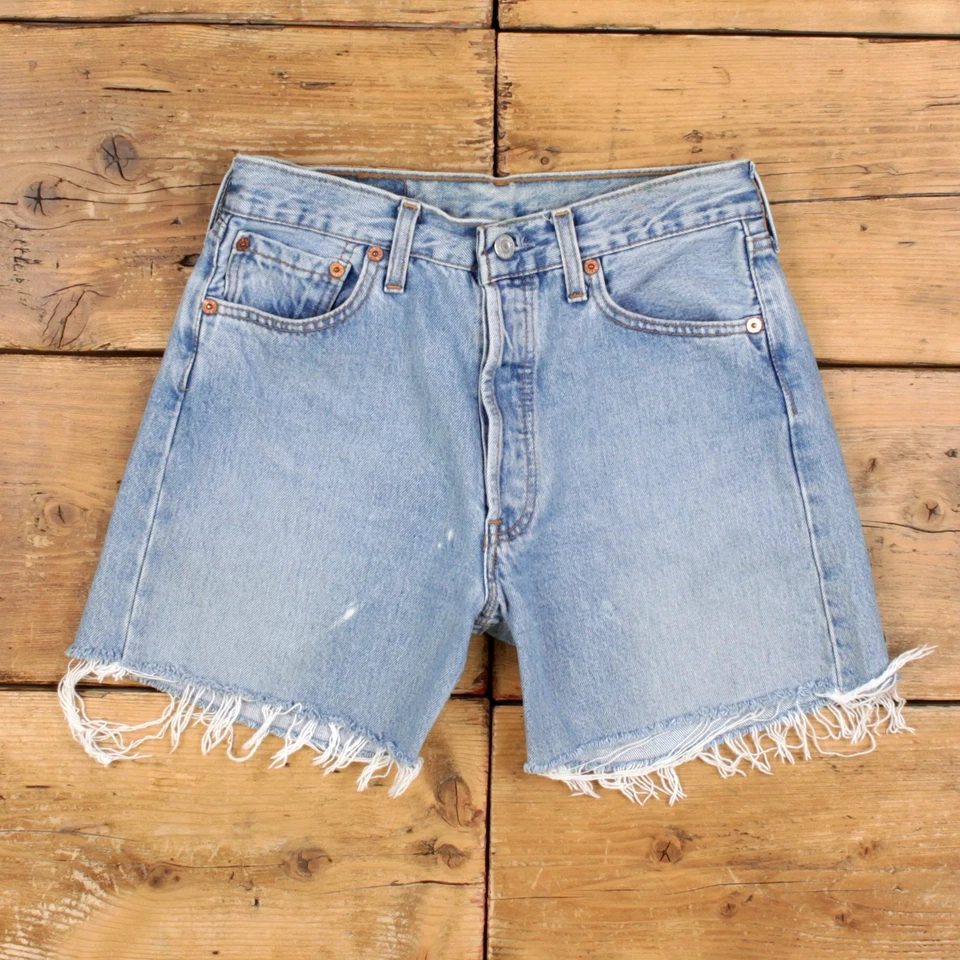 Vintage Levi's Denim Shorts 28 Levis 501 Raw Hem Jorts Stonewash Bermuda Blue