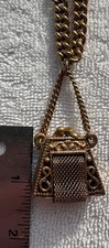 BRASS VICTORIAN ORNATE CHATEAINE MESH COIN PURSE on CHAIN - EXCELLENT