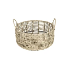 Round Storage Basket Made by Seagrass with Handles (12.01"Dx5.51"H)