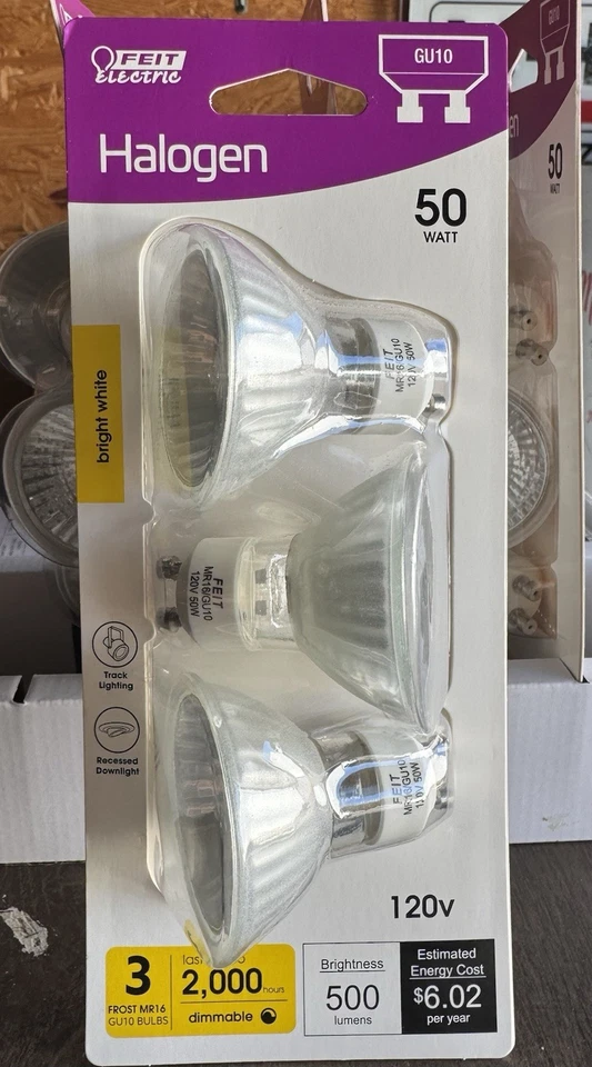 Электрические галогенные лампы BulbFeit GU10 50 Вт 120 В MR16 ярко-белые упаковка 3 шт. - Изображение 2 из 3