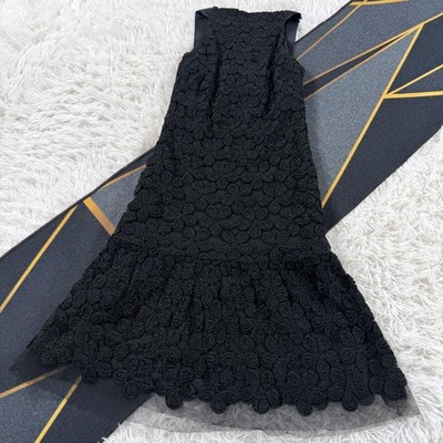 Chanel Flower Flare Dress VV156 Size:36 Black good condition SK1689