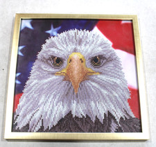Finished Patriotic 5D Diamond Art Bald Eagle Over American Flag 13x13 Gold Frame