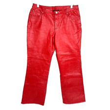 Vintage MetroStyle Leather High Rise Wide Leg Pant Size 8 Lipstick Red Lined