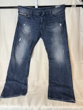 Diesel Mens Viker Distressed Button Fly Straight Med Wash Denim Jeans 40 x 32