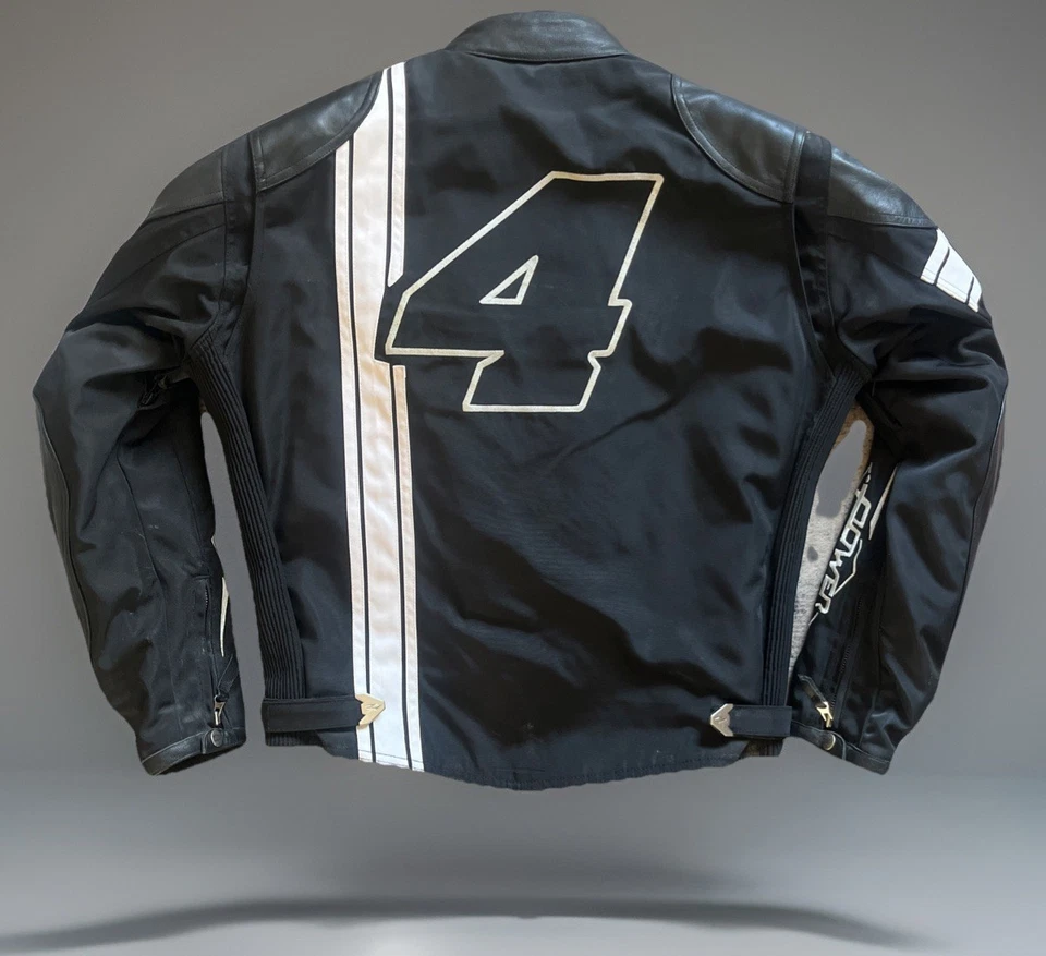 Chaqueta de motocicleta Power Trip Chris Carr #4 para hombre pequeña CE armadura negra EE. UU. Foto 3 de 4