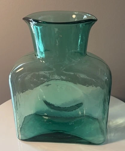 Blenko Glass Water Bottle 384 - Sea Green Signed, Dated 2002