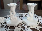 Pair Vintage Westmoreland Koi Fish Candle Sticks 4.5" Milk Glass