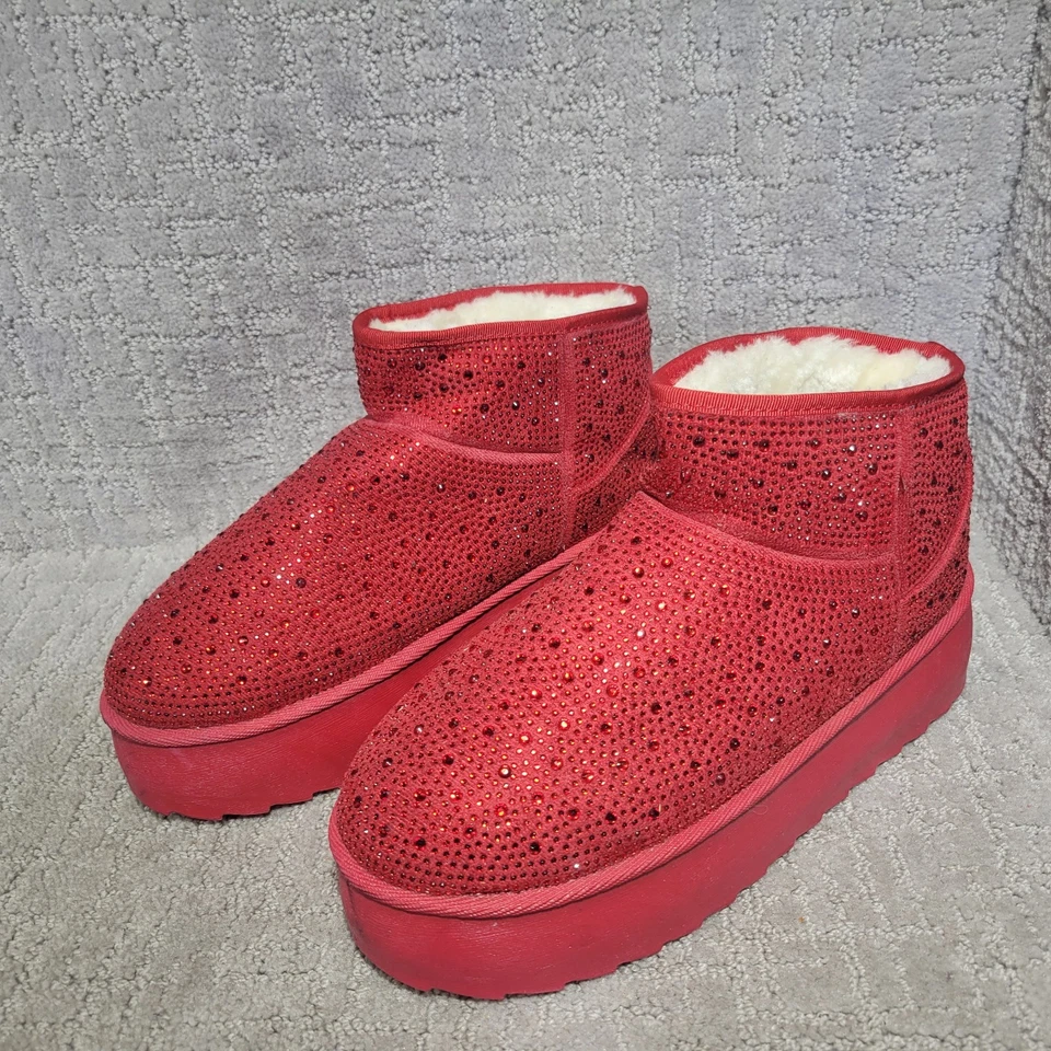 Botas al tobillo True Religion Terry para mujer talla 10M rojas con pedrería plataforma EE. UU. Foto 4 de 4