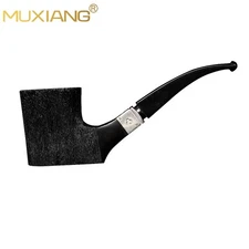 MUXIANG Briar Poker Sitter Pipe Handmade Carved Tobacco Pipe Cumberland Stem