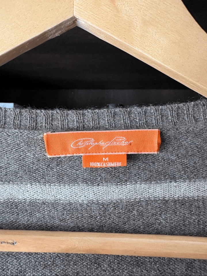 Christopher Fischer Marrón y Tostado Rayas Cachemira Frente Abierto Cárdigan Suéter Med Foto 3 de 4