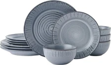 Pfaltzgraff Mystic 12 Piece Plates Bowls Dinnerware Set, Service for 4, Blue