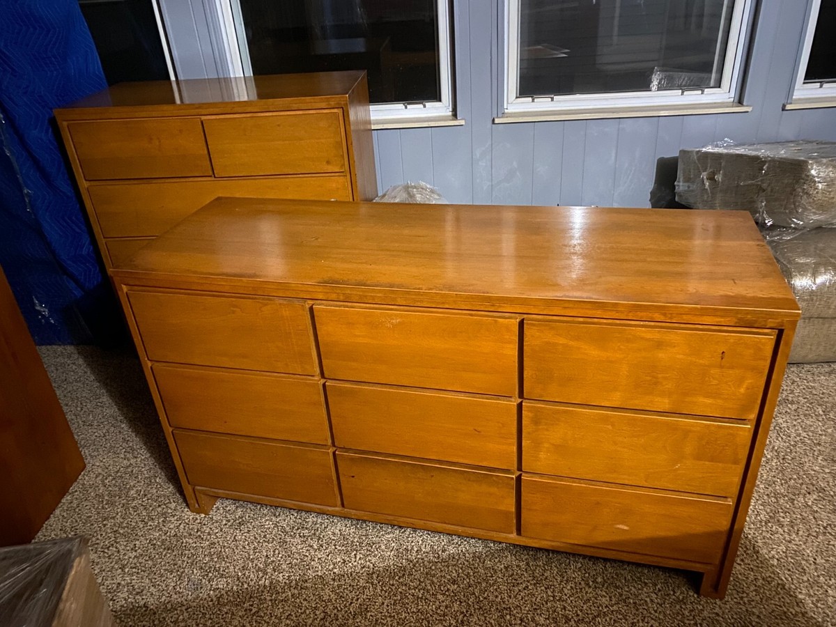 original mid century modern dresser Mid Century Modern Three-Drawer Low Dresser w/ Original Mirror by Stan