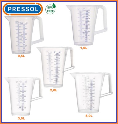 PRESSOL Messbecher 0,5l 1l 2l 3l 5l lebensmittelecht beständig bei Öl Säure etc.