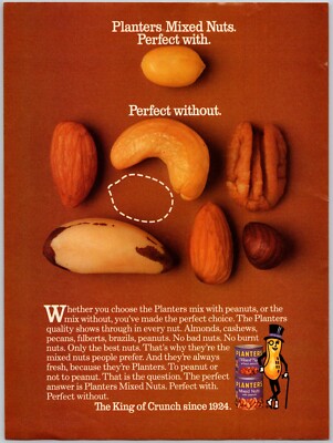 PRINT AD 1980 Planters Mixed Nuts Perfect With Without Peanuts 8x10.75 Mr Peanut