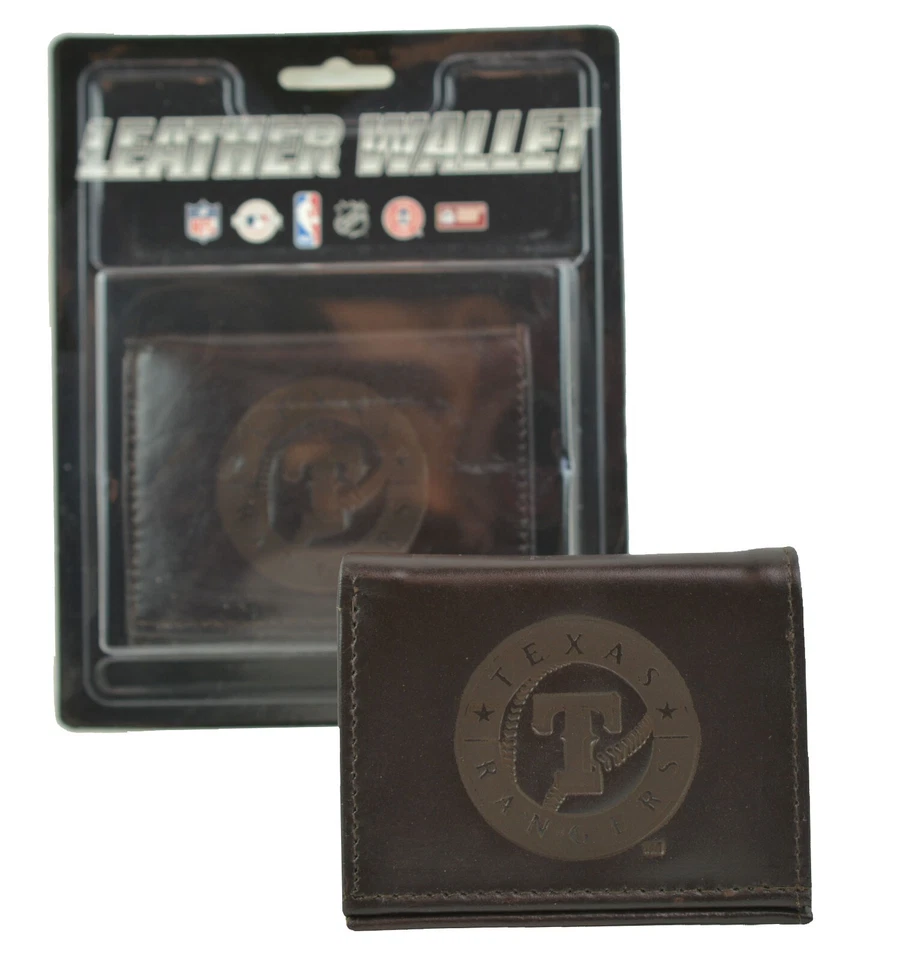 Texas Rangers Officially Licensed MLB Brown Leather Tri Fold Wallet - Image 2 of 3