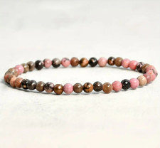 Natural Rhodonite 4mm Round Gemstone Beaded Healing Stretch Women Bracelet Gifts