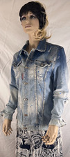 Dsquared2 Blue Denim Acid Wash Destroyed Paint Women's Jacket Made In Italy Xxl