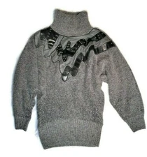 vtg I.B. Diffusion 90's Angora Silk Gray Turtleneck Sweater sz S Faux Reptile