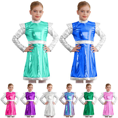 Kids Girls Costume Birthday Skirt Cheer Leade Dress Patchwork Roleplay Ball